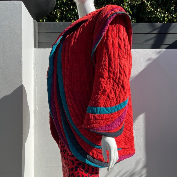 80s Bob Mackie Red Quilt Suede Jacket - Picture 14 of 14